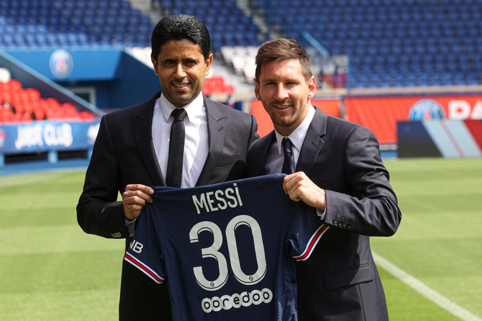 Al-Khelaifi pictured after signing Lionel Messi