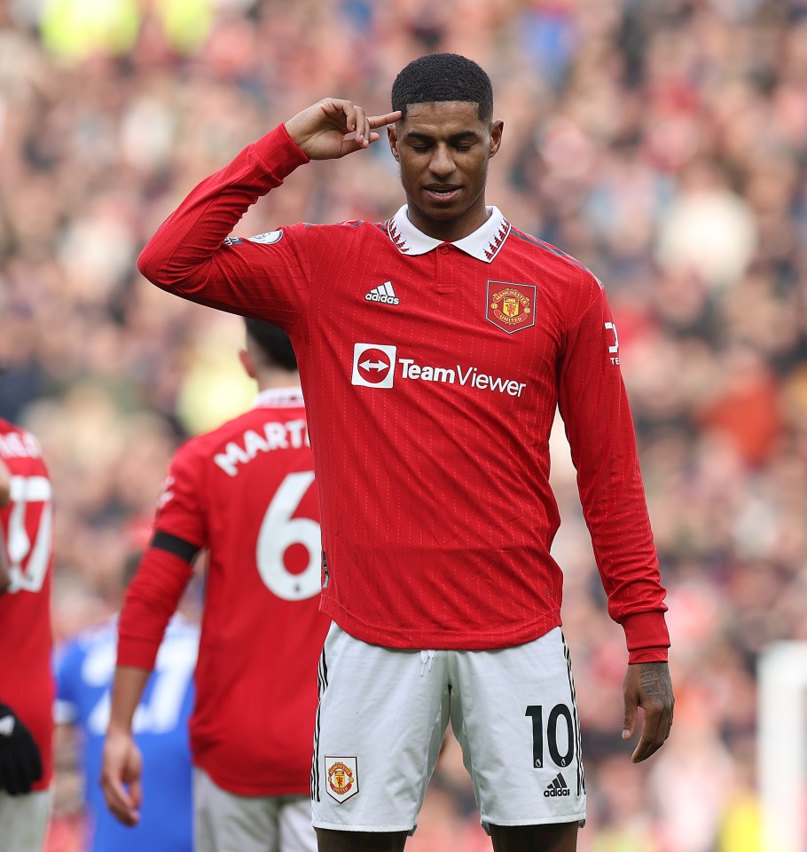 Rashford celebrates after scoring his second goal of the day