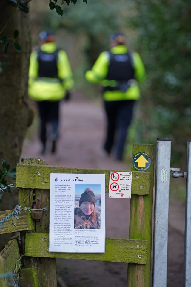 Police were seen scouring paths on foot today