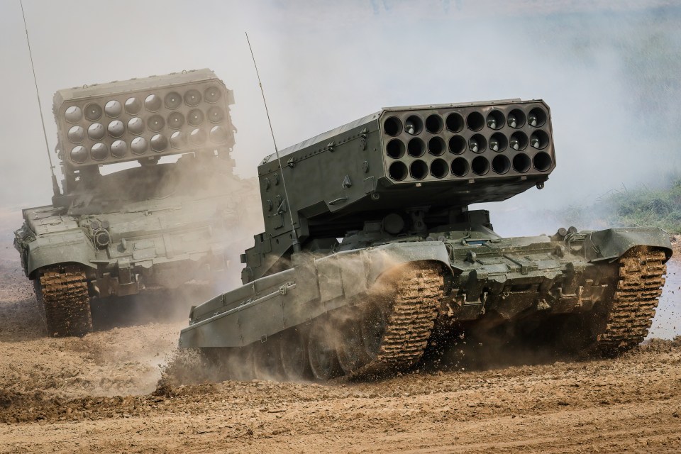 A TOS-1A Thermobaric launcher in action