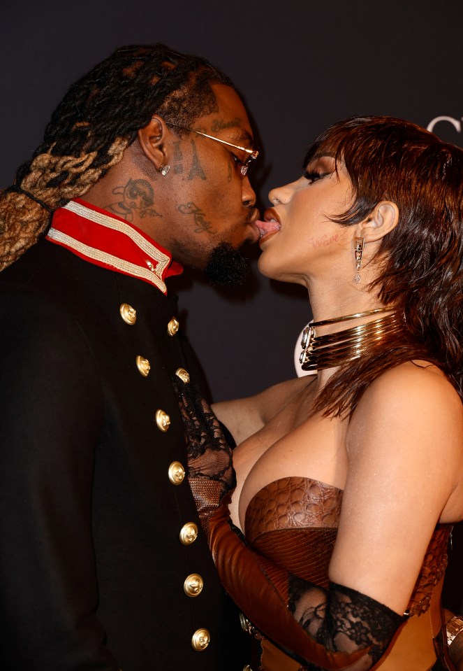 Rapper couple Cardi B and Offset put on a display for the cameras with a French kiss on the red carpet