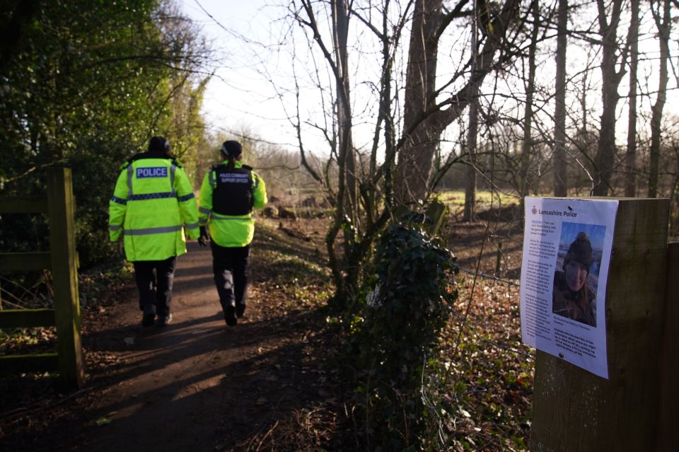 Police in St Michael’s on Wyre, Lancashire, as the search continues