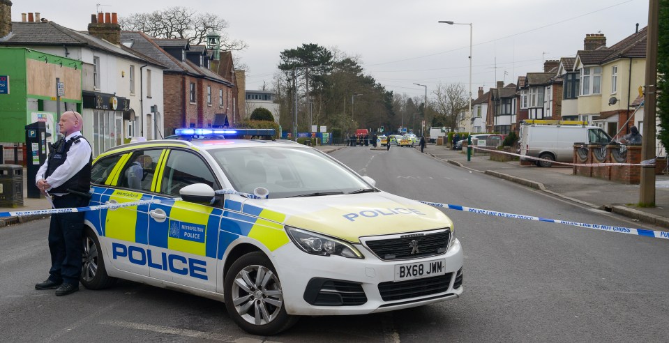 Police on the scene following a stabbing in Hornchurch, East London