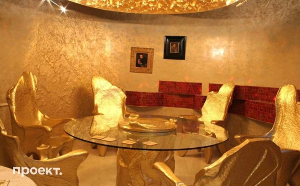 Photos show the opulent luxury inside the mansion, including gilded chairs around a glass table