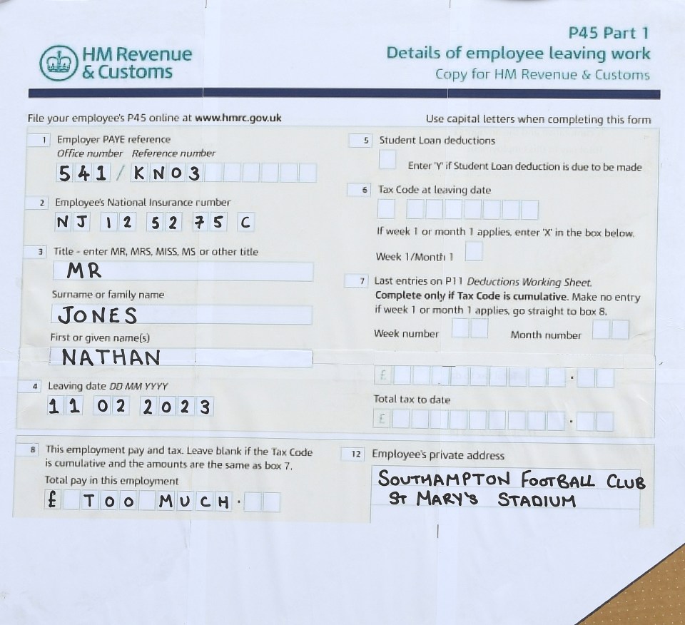 A zoomed-in photo shows the details were already filled in for Jones