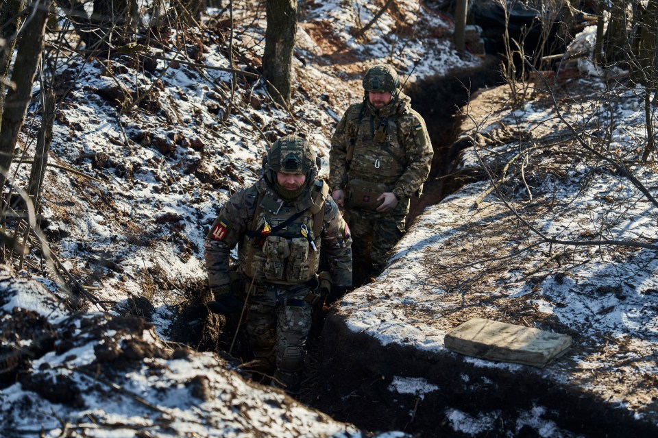 Ukrainian soldiers in trenches on the frontline close to Bakhmut