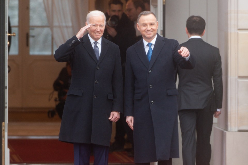 Biden with Polish president Andrzej Duda in Warsaw