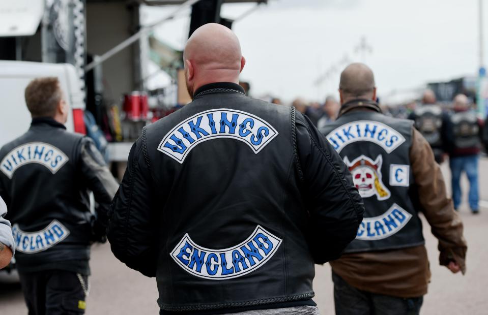 Vikings England Hells Angels bikers at an event in Brighton