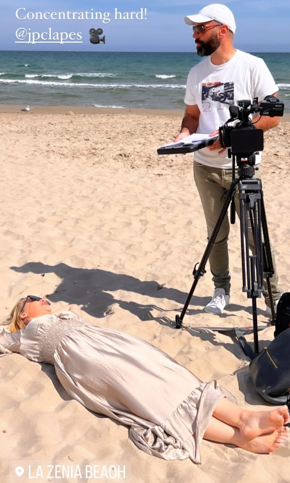 Taking to her Instagram stories the Channel 4 host shared a snap of her on the beach whilst filming for the hit property show