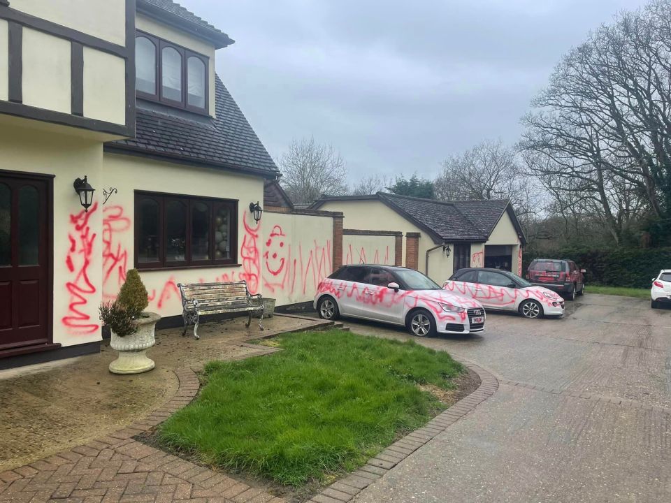 The Jones' home and cars were vandalised at the weekend