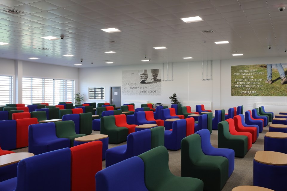 A visitor waiting area at HMP Berwyn