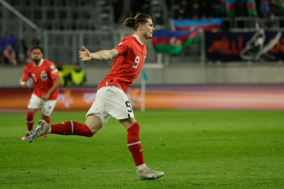 Marcel Sabitzer celebrates after scoring for Austria