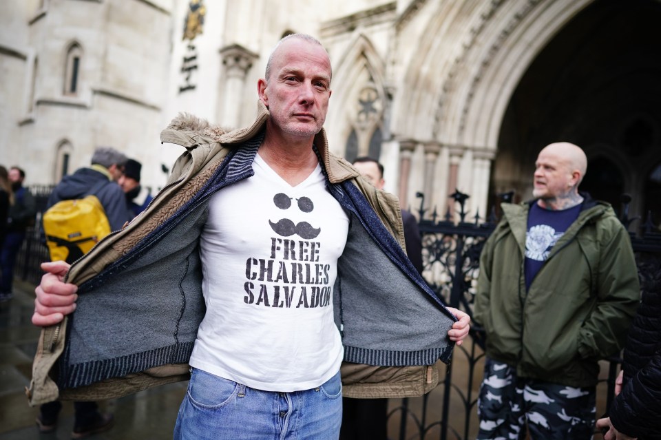 A supporter outside the court on Monday morning