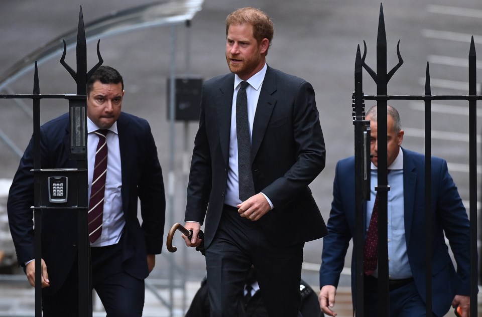 Harry turned up to court this morning flanked by security