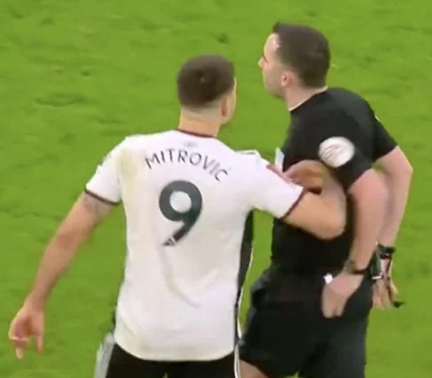 Fulham striker Aleksandar Mitrovic was sent off for this incident in the game against Manchester United