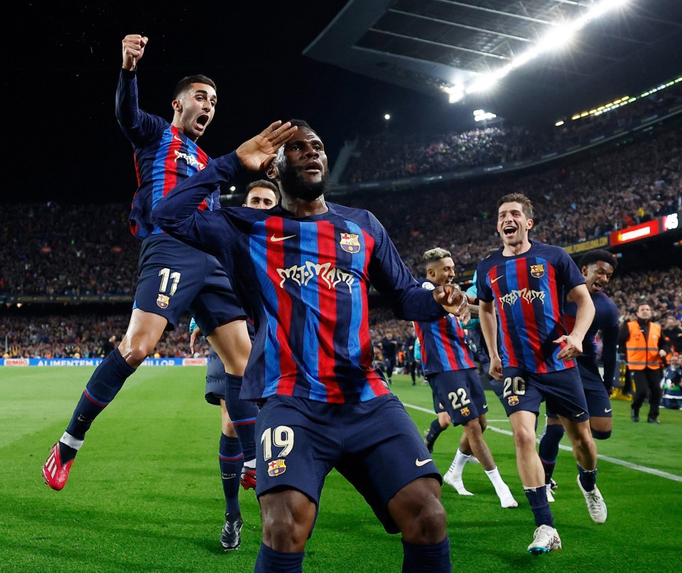 Barcelona's Franck Kessie celebrates his 92nd minute winner in El Clasico