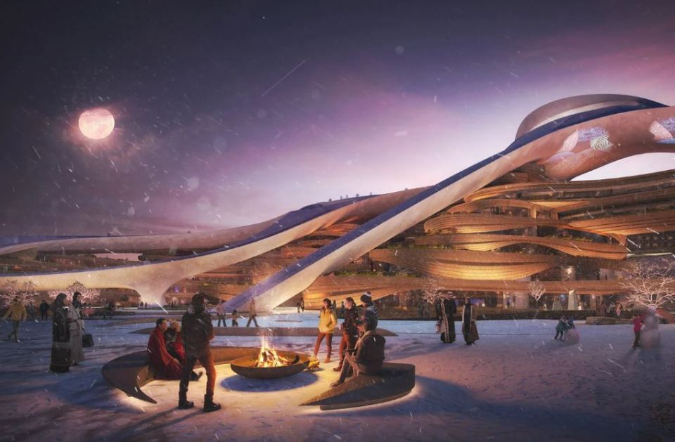 Pictures show plans to build the ski resort in the desert to host winter games