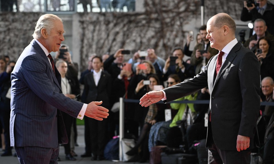 German Chancellor Olaf Scholz welcomed King Charles this morning