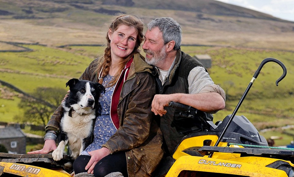 Smiling Amanda with Clive on their Yorkshire farm