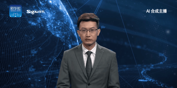 Xinhua's virtual newsreader delivering broadcasts after being unveiled in 2018