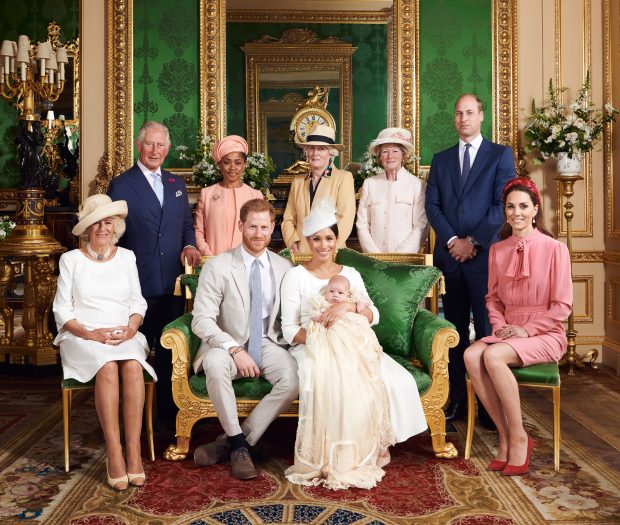 Harry, Meghan and Archie at his christening with Charles and Camilla, Doria Ragland, Lady Jane Fellowes, Lady Sarah McCorquodale, William and Kate