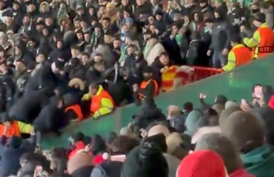 A chair was also reportedly thrown into the United end