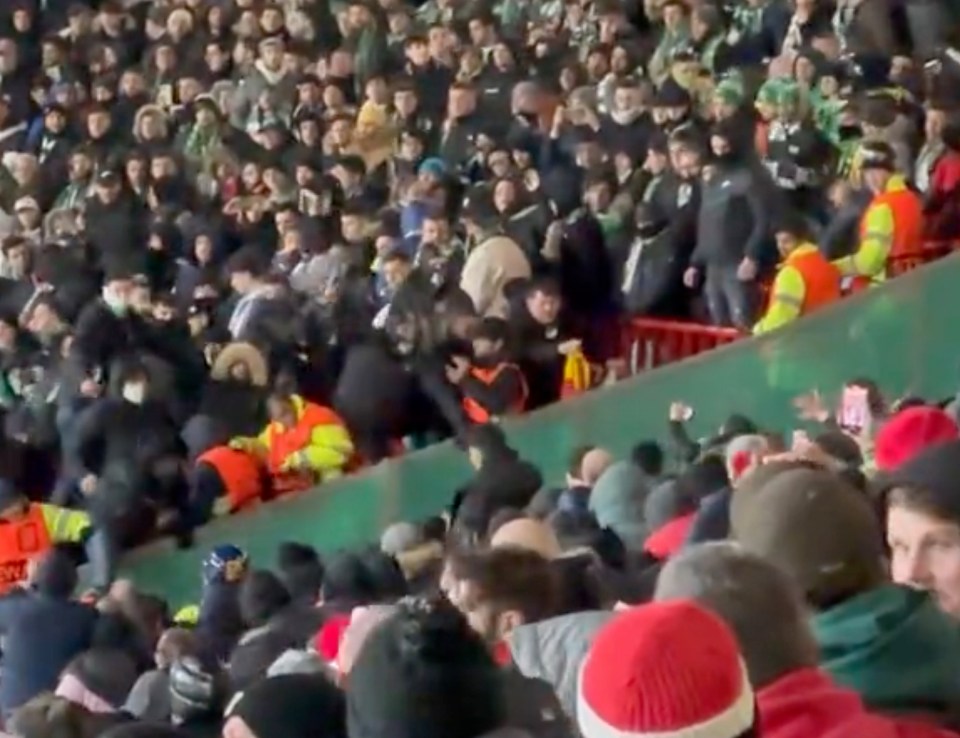 One Betis fan was seen trying to use his belt as a weapon