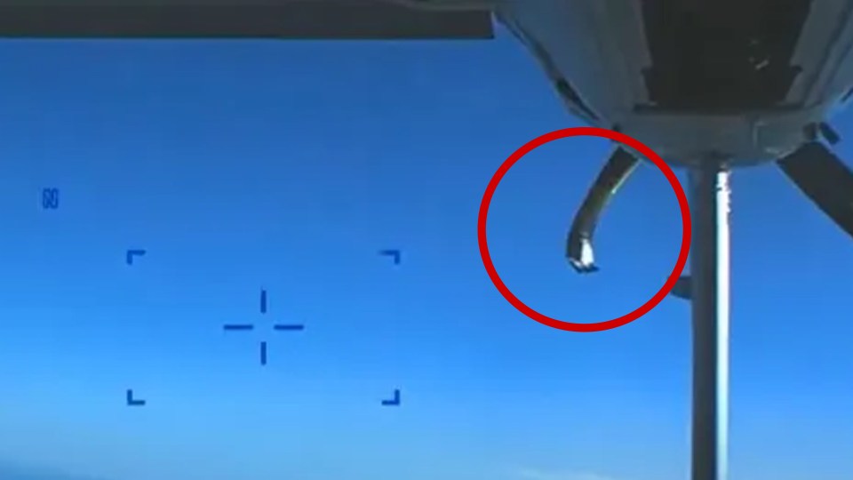 One of the jets struck the drone’s propeller – resulting in it crashing into the sea