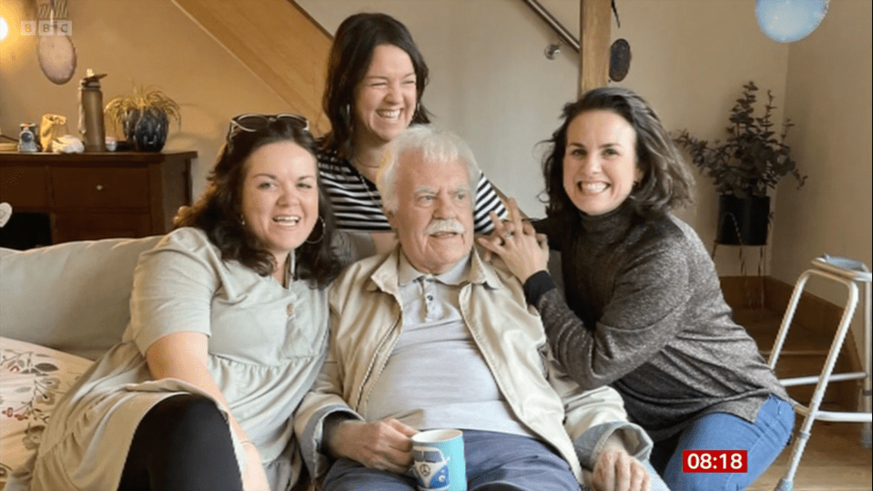 Nina with her sisters Amy and Mel with their father, Chris.