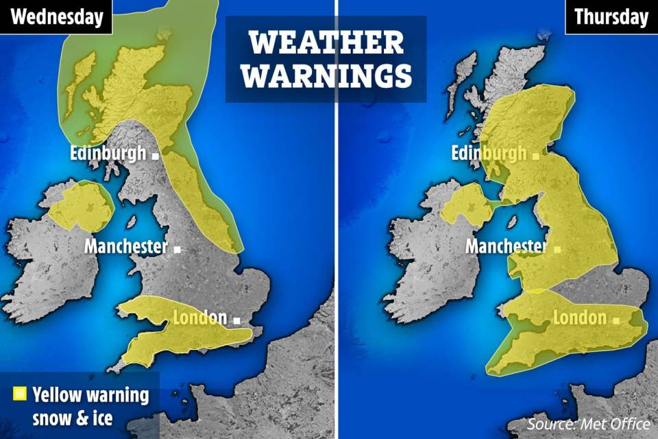 A yellow weather warning for snow is in force today and tomorrow