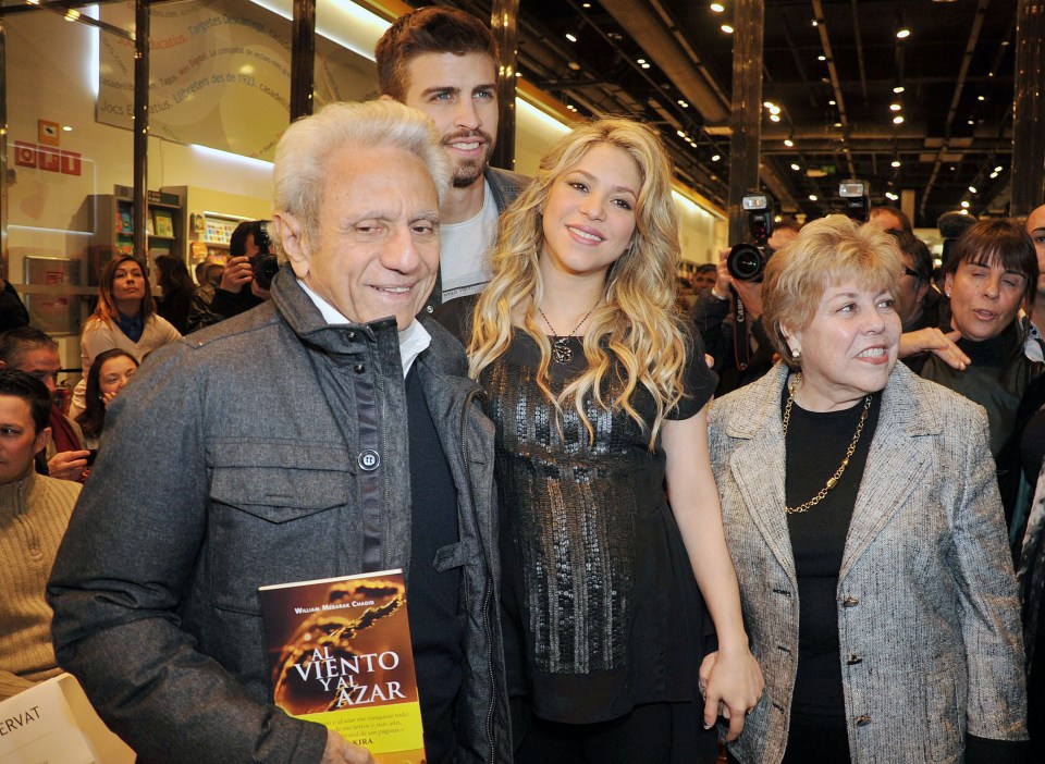 Shakira with her mum Nadia Ripoll (right), dad William Mebarak Chadid (left) and her ex Gerard Pique