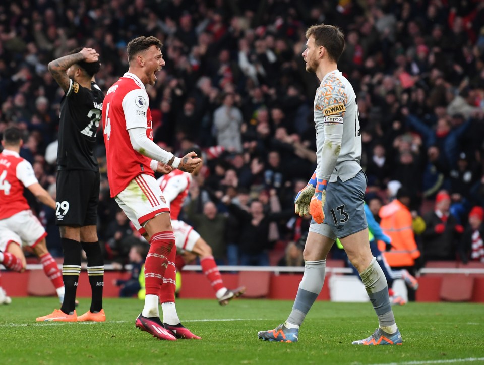 Ben White celebrated Arsenal's winner in front of Neto