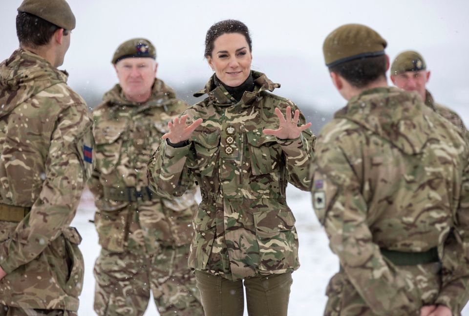 Kate is the colonel of the Irish Guards, and chatted to soldiers on Salisbury Plain