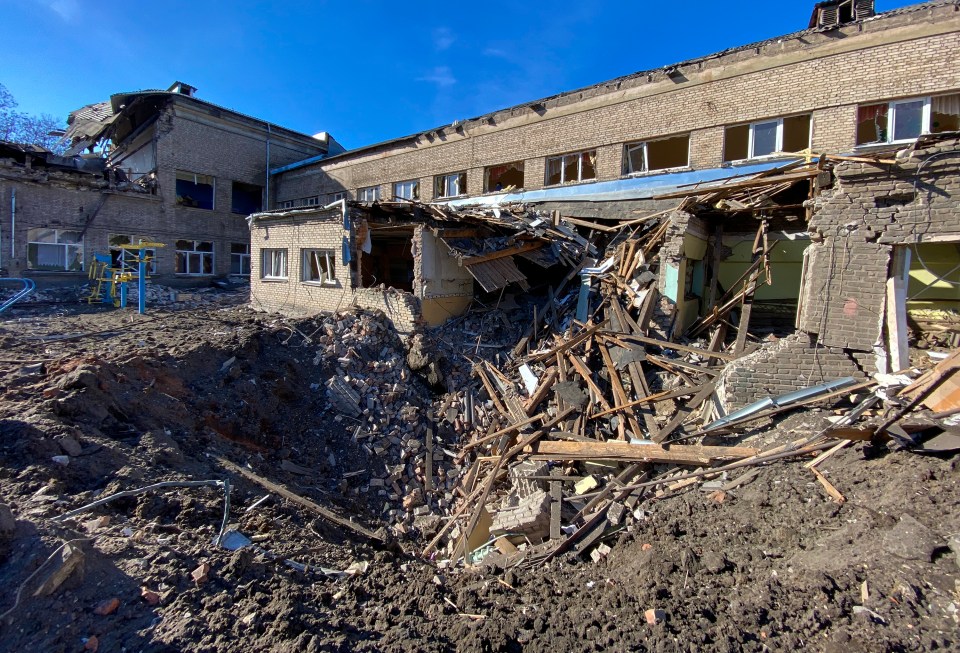 A double blast in eastern Ukraine tore the two-storey school building to pieces