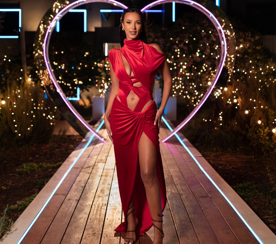 Maya wowed in this red silk dress