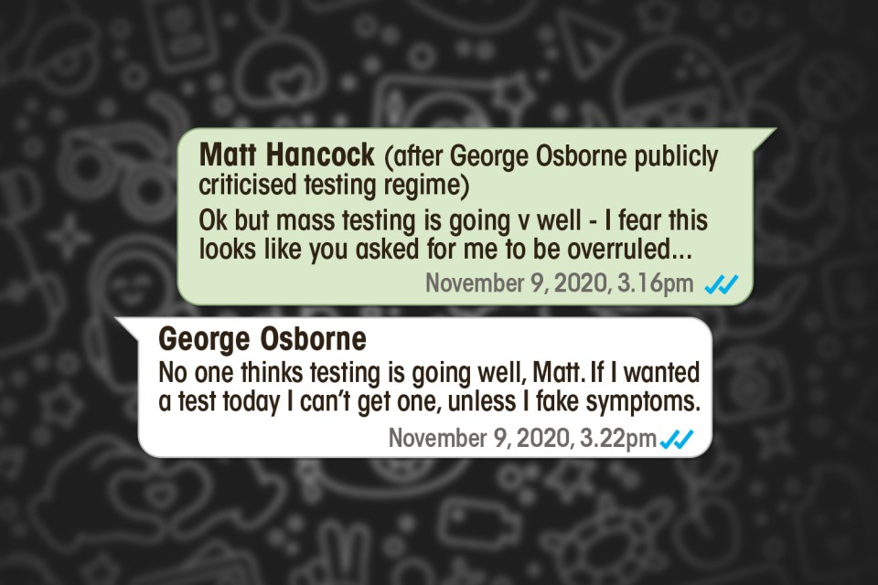 George Osborne tells Hancock that the testing programme is not going well