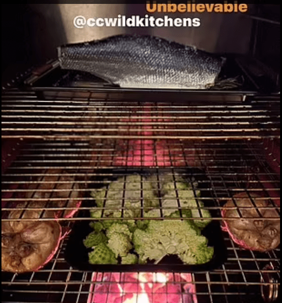 David posted a photo of his fish on the grill with a load of vegetables and said the cooking experience was "unbelievable"