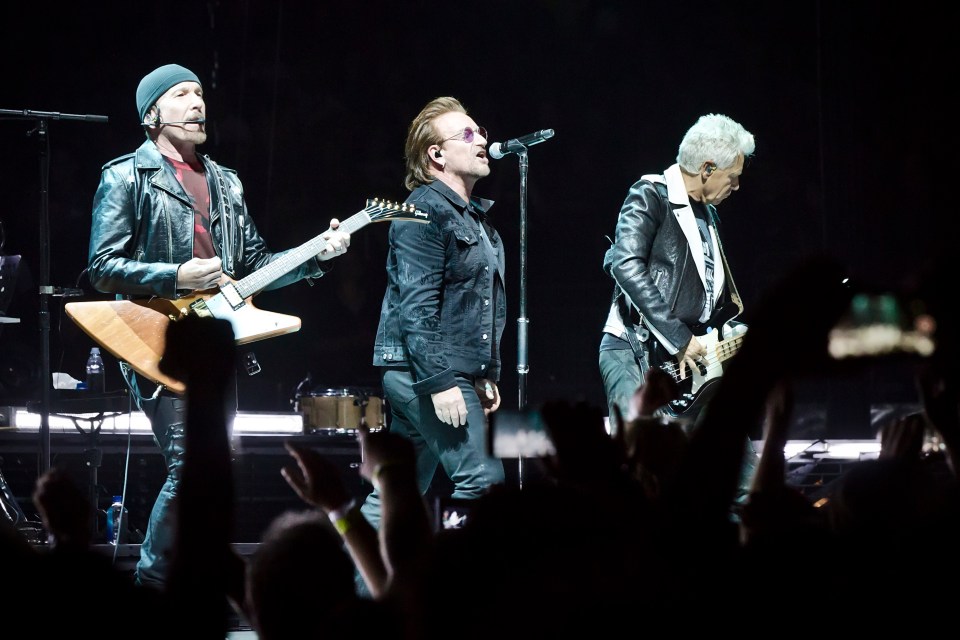 Edge, left, talks about U2’s groundbreaking residency in Las Vegas this autumn which will focus on Achtung Baby