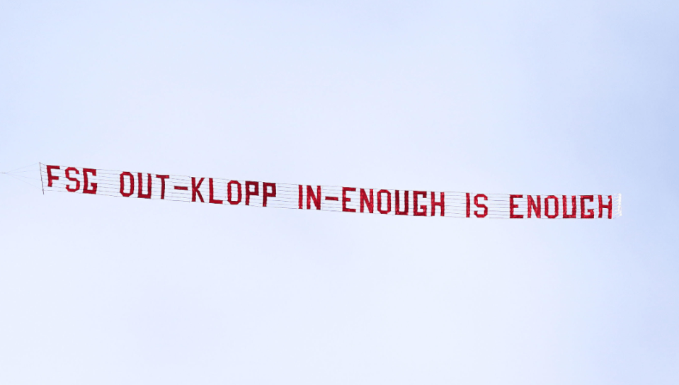 A group of home fans made their feelings clear above Anfield