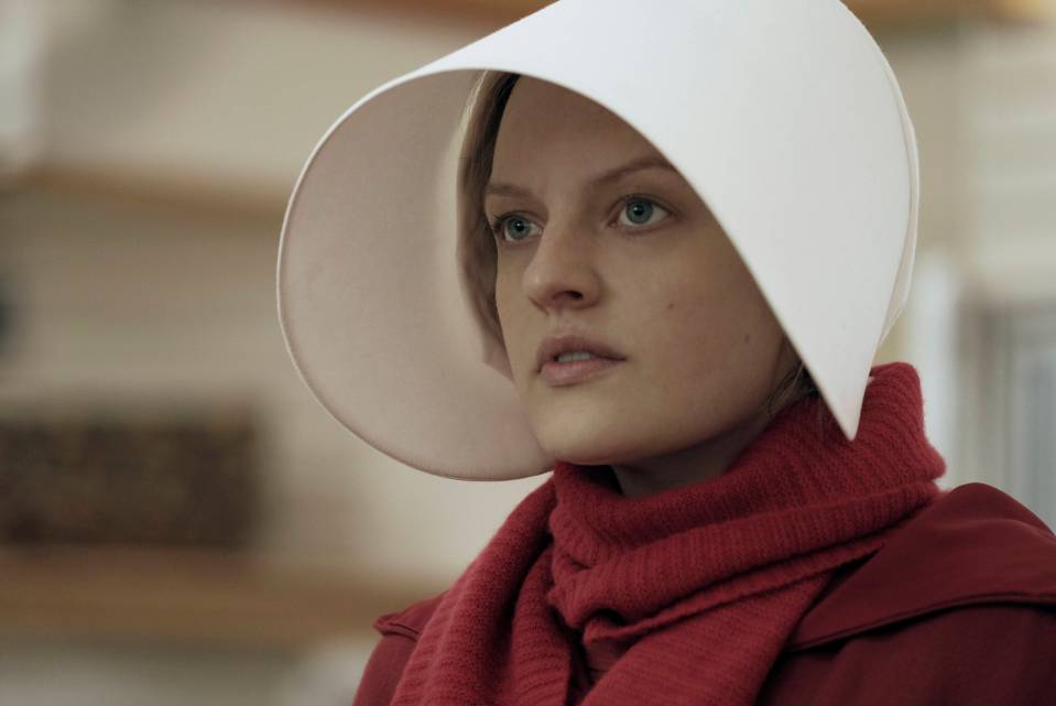 Elisabeth Moss as Offred in a scene from The Handmaid’s Tale