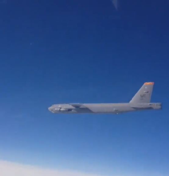 Footage of one of the B-52s taken from the Russian fighter jet