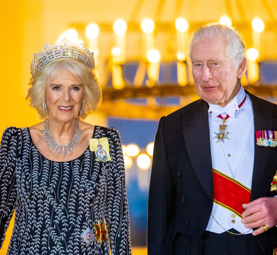 King Charles and Queen Consort Camilla during Welcome at the State Banquet