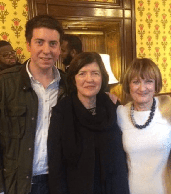 Liam Conlon with his mum Sue Gray and Tessa Jowell