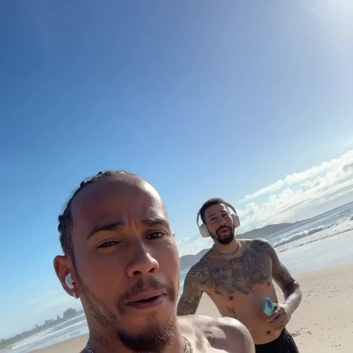 Hamilton was joined on a beach jog by American Fencer Miles Chamley-Watson