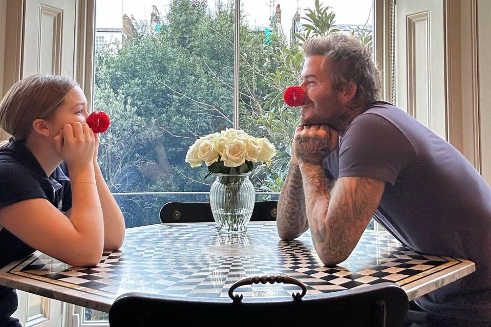 David Beckham showed his support for Red Nose Day with daughter Harper