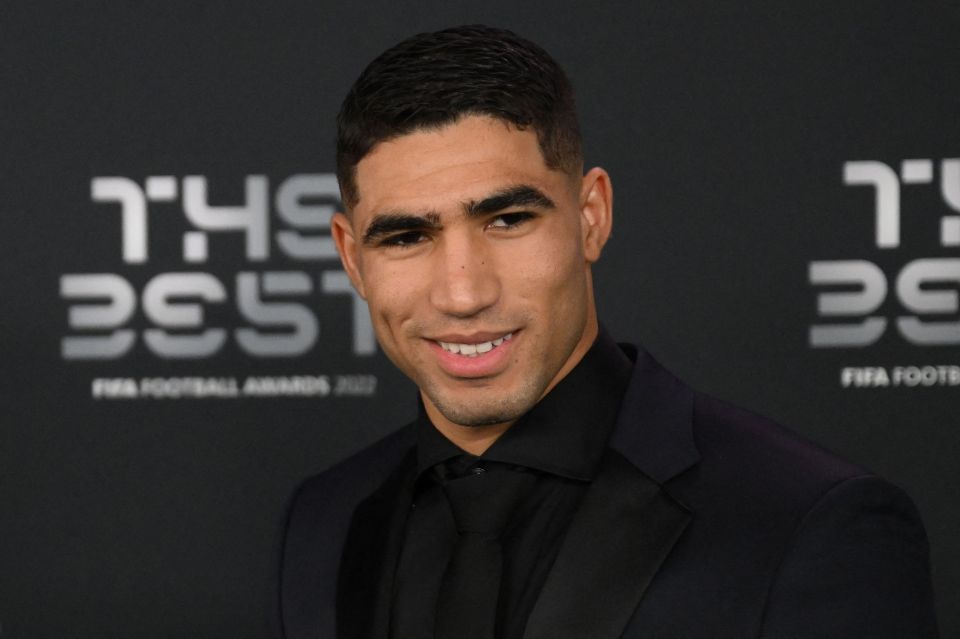 Achraf Hakimi was honoured at a Fifa awards ceremony in Paris on Monday