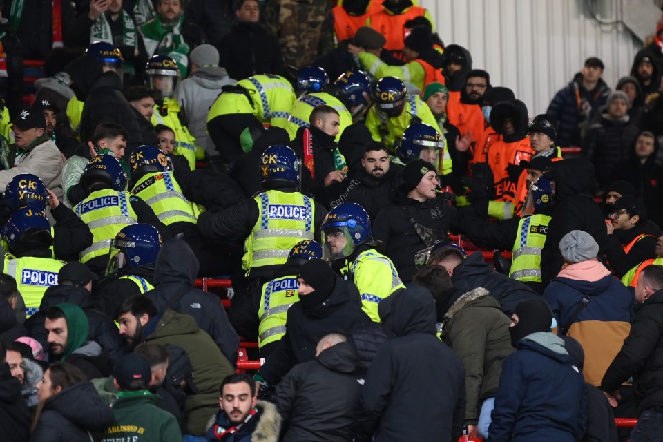 Missiles were thrown as police clashed with Spanish thugs