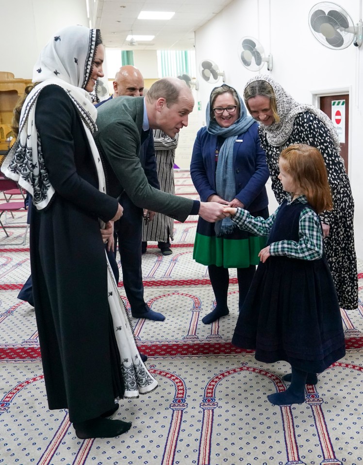 Kate and William met fundraiser Jess Jordan, 6, on a visit to Muslim centre in Hayes