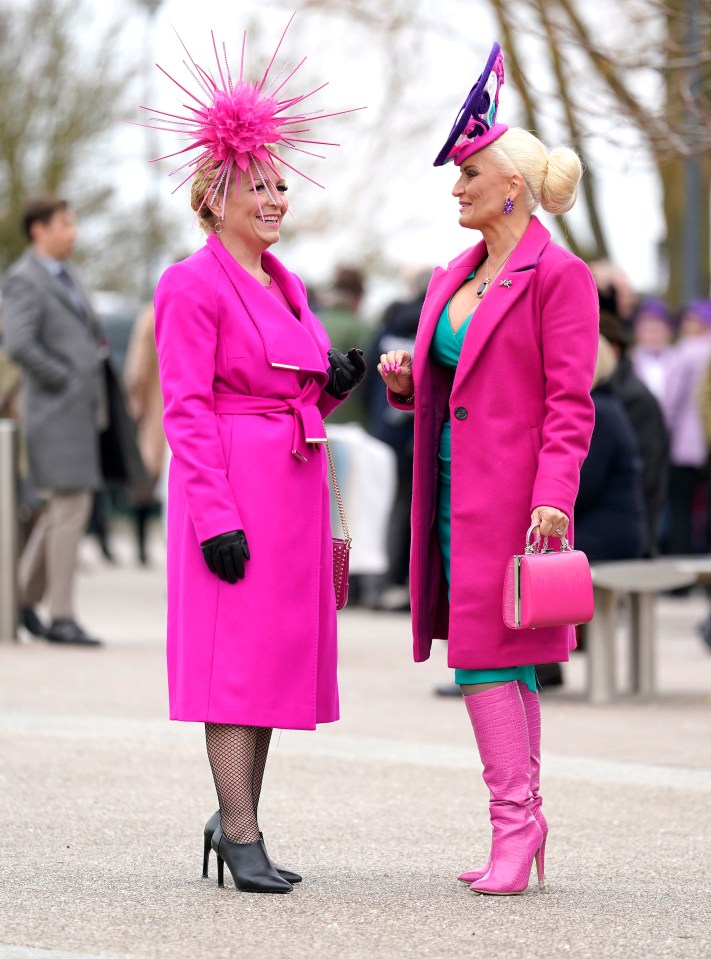 Two women dazzled in hot pink ensembles and certainly turned heads