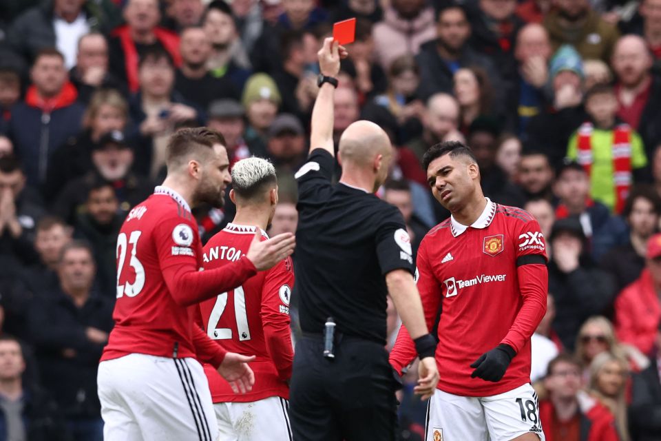 Casemiro was shown a red card by referee Anthony Taylor